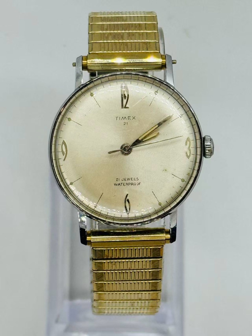 Vintage Timex 21 Jewels Men’s 36mm Watch Mechanical Hand Wind Gold Tone Runs
